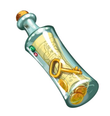 Sealed bottle with a treasure map clipart