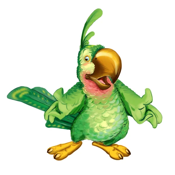 Cartoon green parrot invites on a visit. — Zdjęcie stockowe