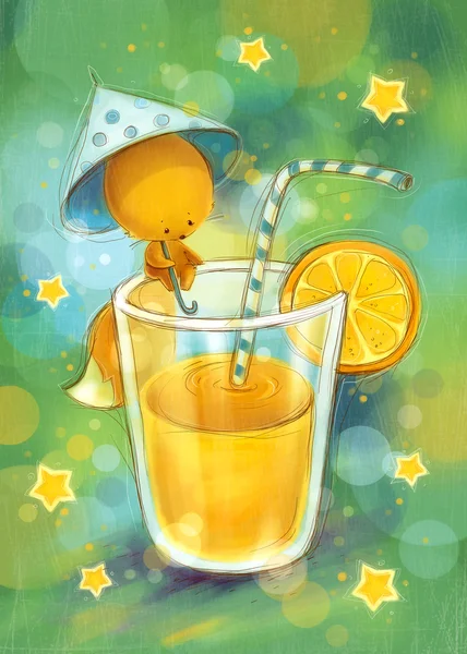 Little  squirrel and orange juice. — 图库照片