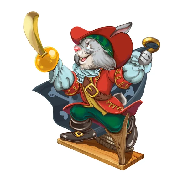 Cartoon hare pirate calls to adventures. — Stockfoto