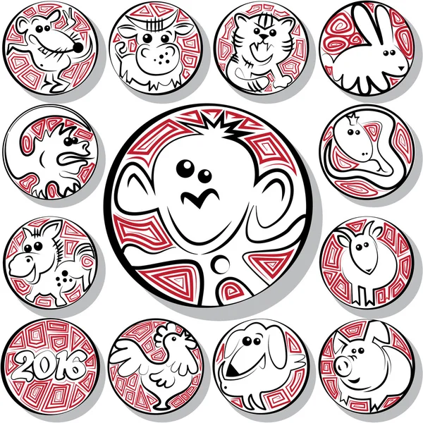 Segni di icona zodiacale cinese — Vettoriale Stock