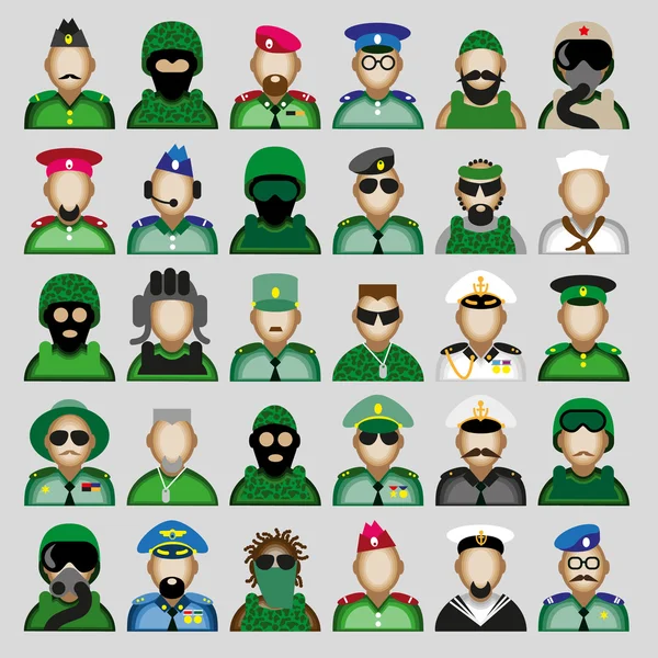 Militaire creatieve avatars van mannen — Stockvector