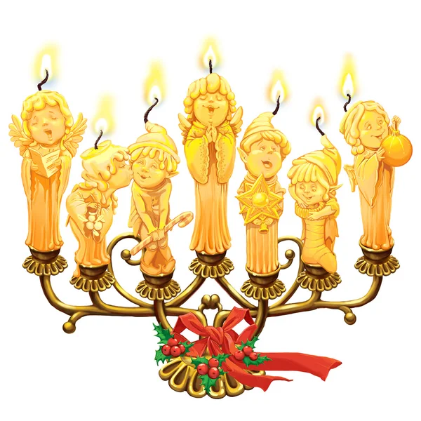 Επτά μαγικό χριστουγεννιάτικο κερί σε ένα κηροπήγιο. — Φωτογραφία Αρχείου