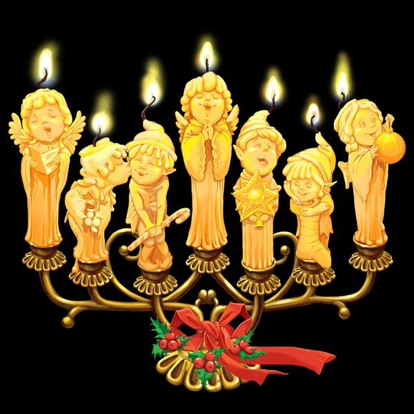 Семь волшебных рождественских свечей в подсвечнике . — стоковое фото