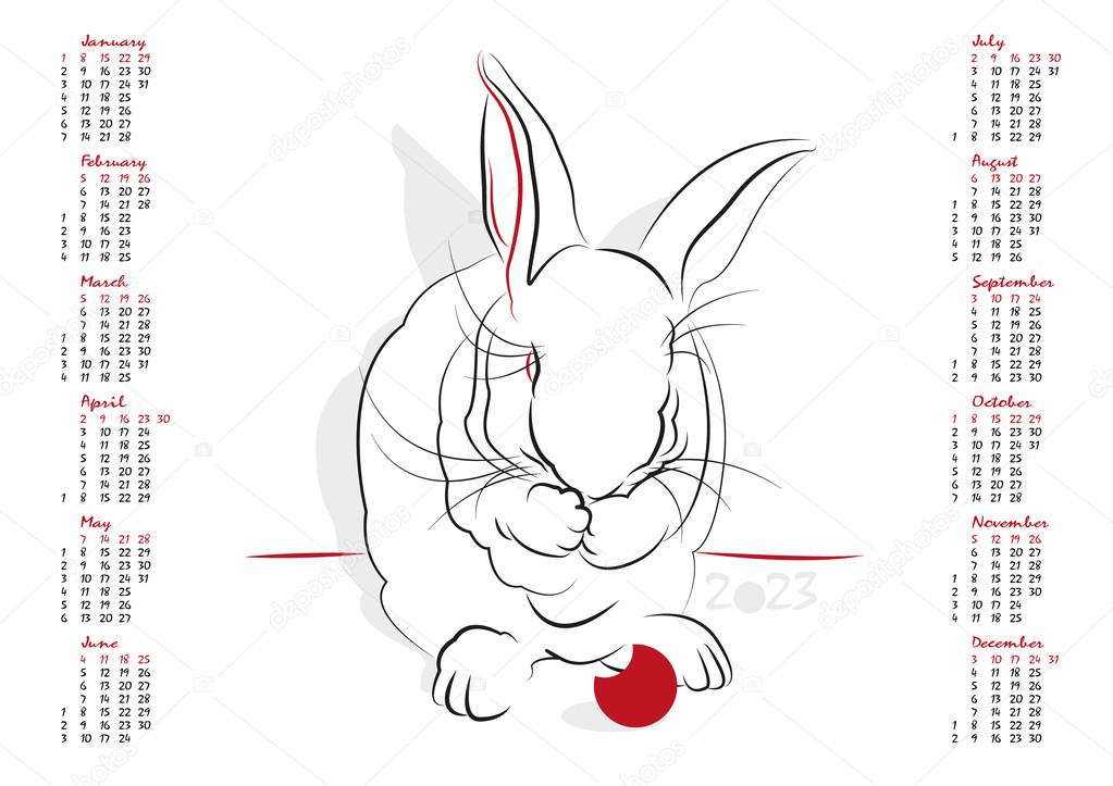 Semaine 52 Calendrier 2023 Calendar 2023 The Year Of The Rabbit Stock Vector Image By ©Adamskyistudio  #90781700
