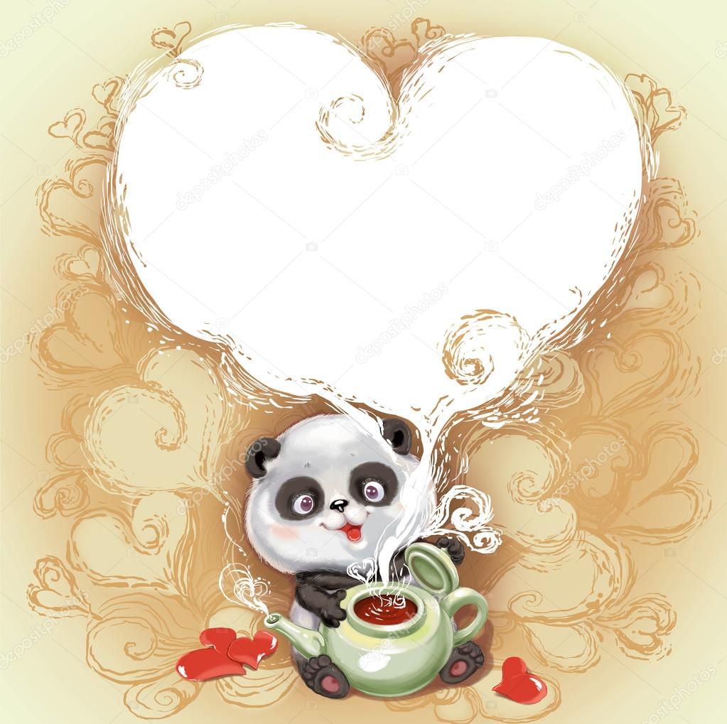 Teddy Bear Panda Congratulates Happy Valentines Day Stock Photo