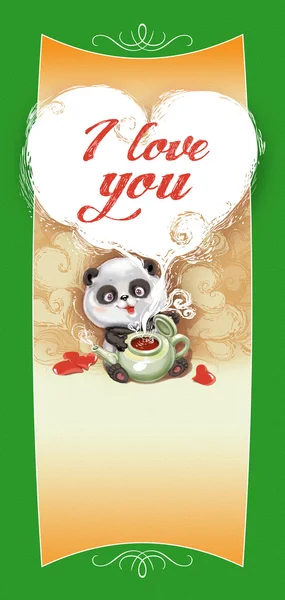 Oyuncak ayı Panda Happy Valentine's Day kutladı — Stok fotoğraf