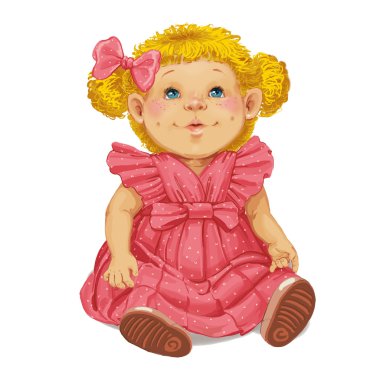 Toy doll with a red bow in her hair clipart