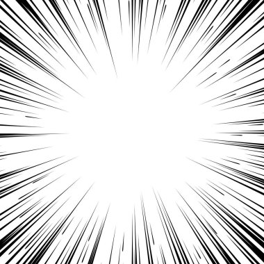 Çizgi roman siyah ve beyaz radyal çizgiler arkaplan güneş ışını veya yıldız patlaması element Zoom etkisi Kart mangası veya anime hız grafik dokusu Süper kahraman çerçevesi Patlama vektör çizimi