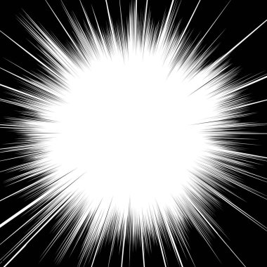 Çizgi roman siyah ve beyaz radyal çizgiler arkaplan güneş ışını veya yıldız patlaması element Zoom etkisi Kart mangası veya anime hız grafik dokusu Süper kahraman çerçevesi Patlama vektör çizimi