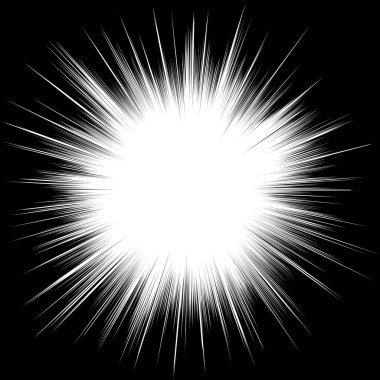 Çizgi roman siyah ve beyaz radyal çizgiler arkaplan güneş ışını veya yıldız patlaması element Zoom etkisi Kart mangası veya anime hız grafik dokusu Süper kahraman çerçevesi Patlama vektör çizimi