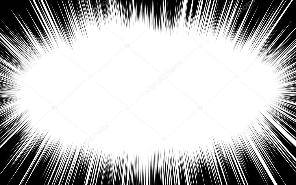 Comic book black and white radial lines background Sun ray or star burst element Zoom effect Rectangle fight stamp for card Manga or anime speed graphic texture Superhero frame Explosion vector illustration