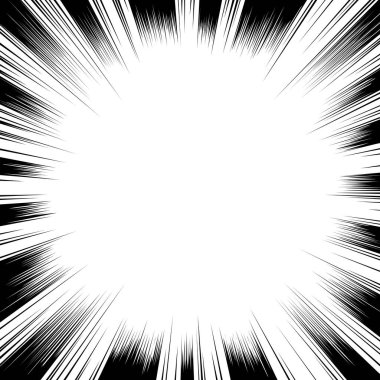 Comic book black and white radial lines background Sun ray or star burst element Zoom effect Square fight stamp for card Manga or anime speed graphic texture Superhero frame Explosion vector illustration clipart