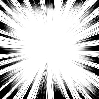Comic book black and white radial lines background Sun ray or star burst element Zoom effect Square fight stamp for card Manga or anime speed graphic texture Superhero frame Explosion vector illustration clipart