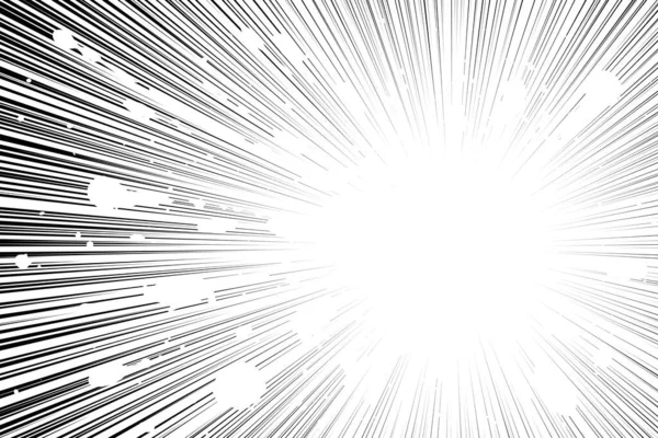 漫画本黒と白の放射状のラインの背景とグランジスポット太陽線や星バースト要素ズーム効果カードのための長方形の戦いスタンプ漫画やアニメの速度グラフィックテクスチャスーパーヒーローフレーム爆発ベクトルイラスト — ストックベクタ