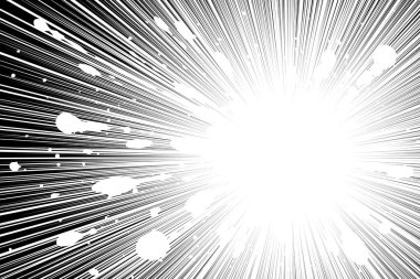 Comic book black and white radial lines background with grunge spots Sun ray or star burst element Zoom effect Rectangle fight stamp for card Manga or anime speed graphic texture Superhero frame Explosion vector illustration  clipart