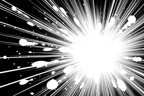 漫画本黒と白の放射状のラインの背景とグランジスポット太陽線や星バースト要素ズーム効果カードのための長方形の戦いスタンプ漫画やアニメの速度グラフィックテクスチャスーパーヒーローフレーム爆発ベクトルイラスト — ストックベクタ