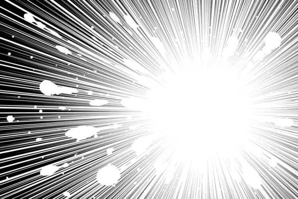 Комікси Чорно Білі Радіальні Лінії Фон Гранжевими Плямами Сонячний Промінь — стоковий вектор