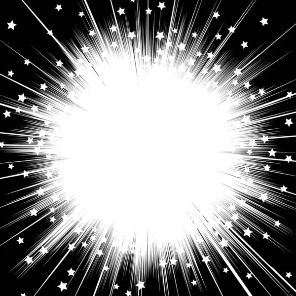 Flying Stars Sun Ray Star Burst Element Comic Black White — Stock Vector
