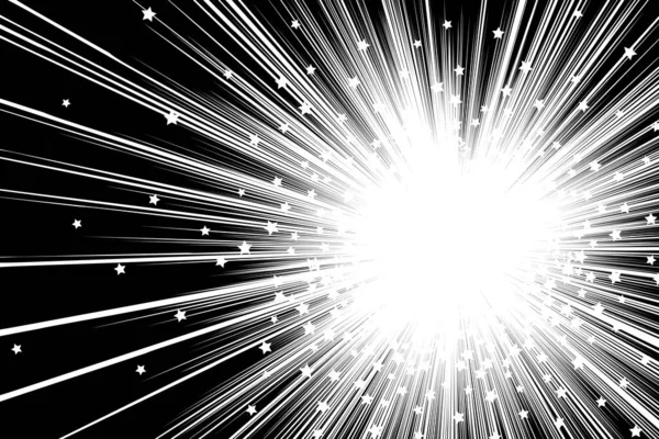 フライングスター太陽線や星バースト要素コミック黒と白の放射状のラインの背景ズーム効果長方形の戦いスタンプ漫画の速度グラフィックテクスチャスーパーヒーローフレーム爆発ベクトルイラスト — ストックベクタ