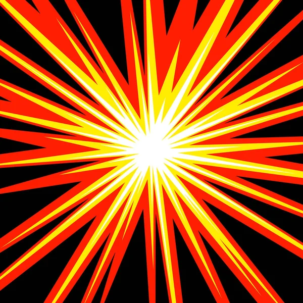 太阳光或恒星爆裂元素方块战斗图章用于卡通漫画红黄径向线条背景漫画或动画速度图形纹理超级英雄动作框架爆炸矢量图解 — 图库矢量图片