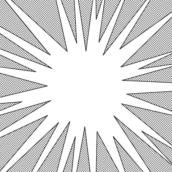 Comic Schwarz Weiße Radiallinien Mit Punkten Quadratischer Kampfstempel Für Karte — Stockvektor