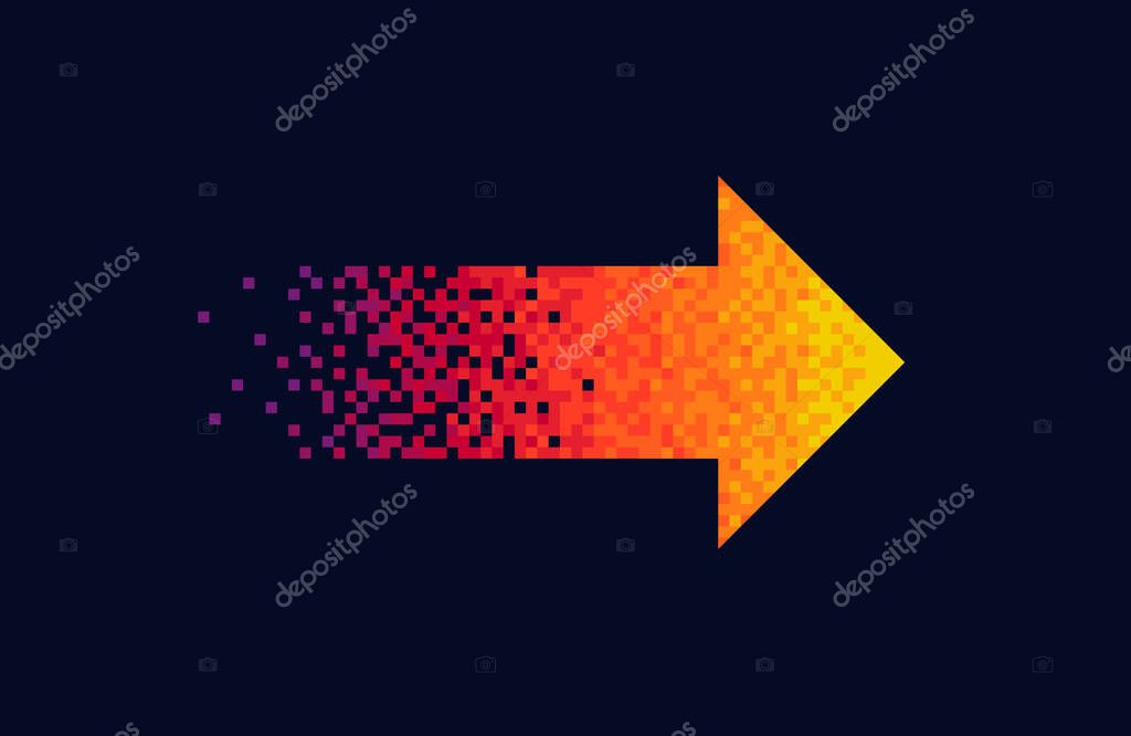 Pixel red arrow Isolated element on black background Gradient design Vector illustration for website, logo, UI