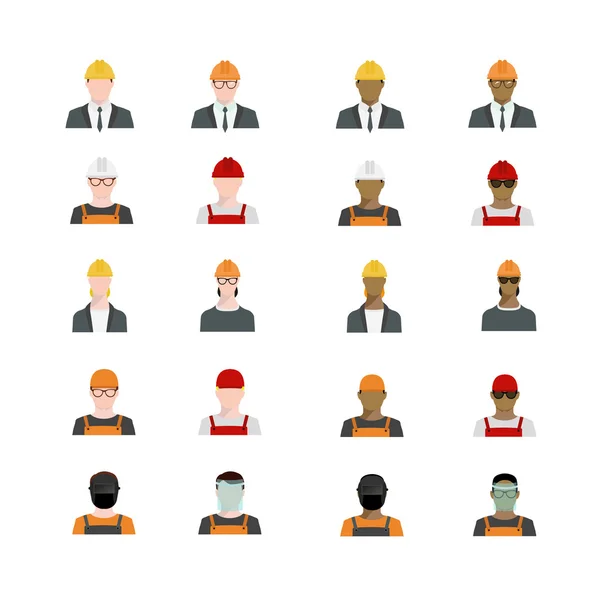 Set of people avatars profession, professional human occupation, basic characters set, employee variety in flat style. Engineer, builder, worker, welder, foreman in different races.