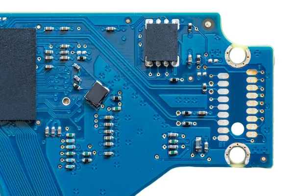 Local Close Blue Circuit Board Circuit Mechanical Hard Disk — Stock Photo, Image