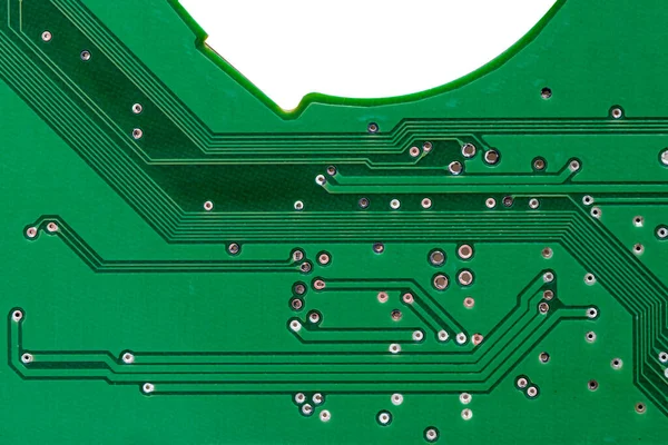 緑の機械式ハードディスク回路基板 白の背景のローカルクローズアップ — ストック写真