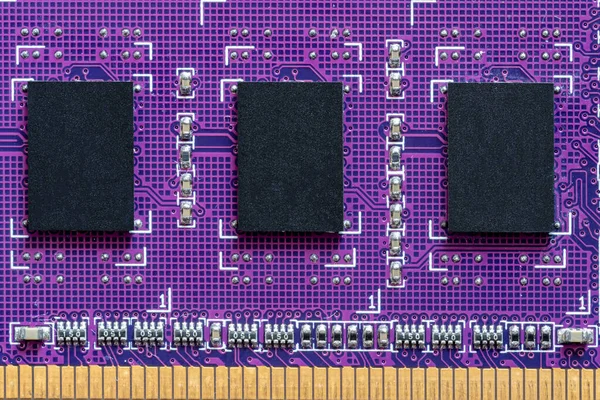 Close Computer Memory Module Purple Circuit Board White Background — Stock Photo, Image
