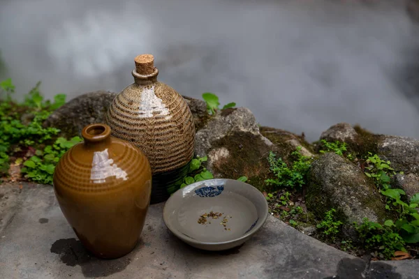 Utensils Bowls Chinese Wine Pottery — Stock Photo, Image