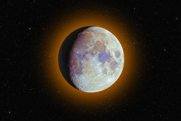 Kleur Super Maan Gloeien Met Gele Halo Omgeven Door Sterren — Stockfoto