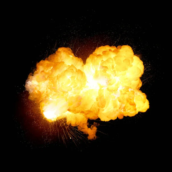 Fiery Super Bright Bomb Explosion Orange Color Sparks Smoke Isolated — Stock Photo, Image