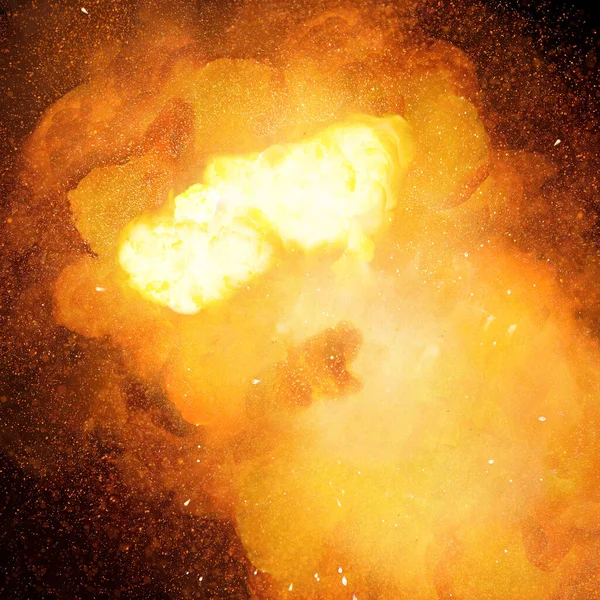 Fiery Bomb Explosion Orange Color Sparks Smoke Isolated Black Background — Stock Photo, Image