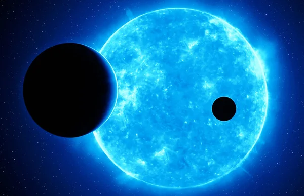 Zwei Exoplaneten Gegen Blauen Zwerg Elemente Dieses Bildes Von Der — Stockfoto