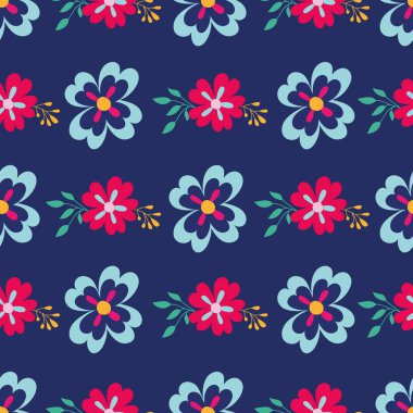 vektör mavi çizgili Emma çiçekleri pürüzsüz desen arkaplanı