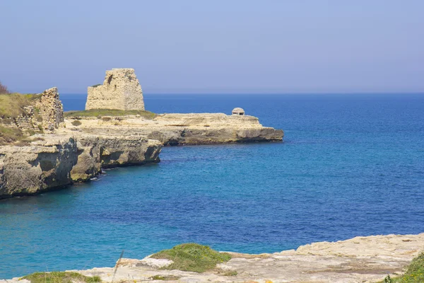 风景秀丽的岩石峭壁上的 Salento 海滨 — 图库照片