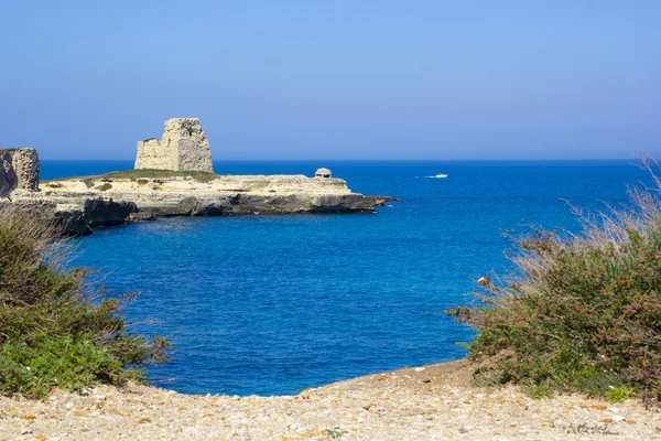 风景秀丽的岩石峭壁上的 Salento 海滨 — 图库照片