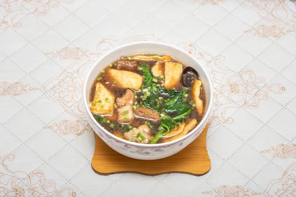 Home Cooked Soup Spinach Tofu Bacon Soup — Stock Photo, Image