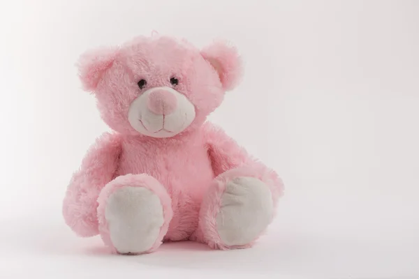 Urso de pelúcia rosa no fundo branco — Fotografia de Stock