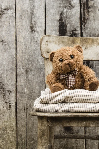 Teddy bear placering på stol — Stockfoto