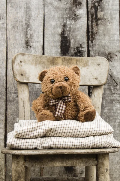 Teddy bear placering på stol — Stockfoto