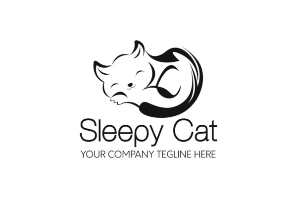 Uykulu Kedi Logosu Tasarım Şablonu