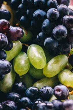 Üzümlerin güzel meyveleri. Yeşil ve Mavi Üzümler. Yemek Fotoğrafçılığı. Üzüm Duvar Kağıdı