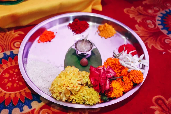 Belle Assiette Pour Beaux Rituels Cérémonies Mariage Indiens Culture Indienne — Photo