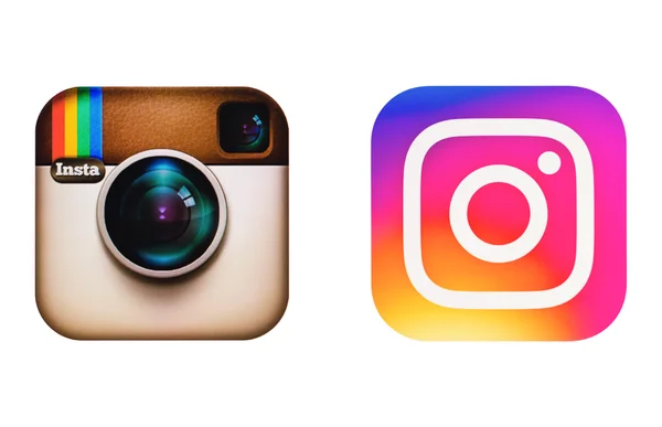 Régi és új emblémát Instagram fényképezőgép ikon-ra pc képernyő. Stock Kép