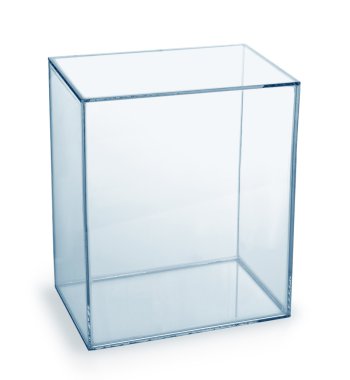 Empty glass box on white background clipart