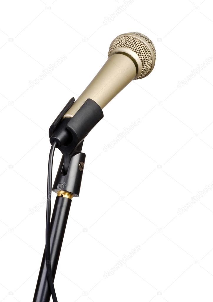 Microphone on a stand on a white background