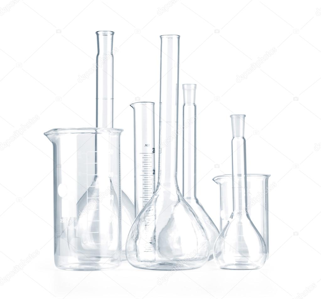 Empty laboratory glassware isolated on white